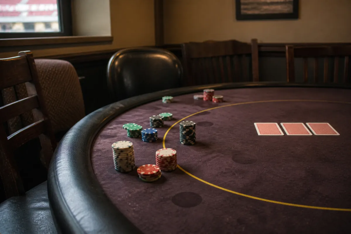 Foto eines leeren Poker-Tischs nach einer Spielrunde